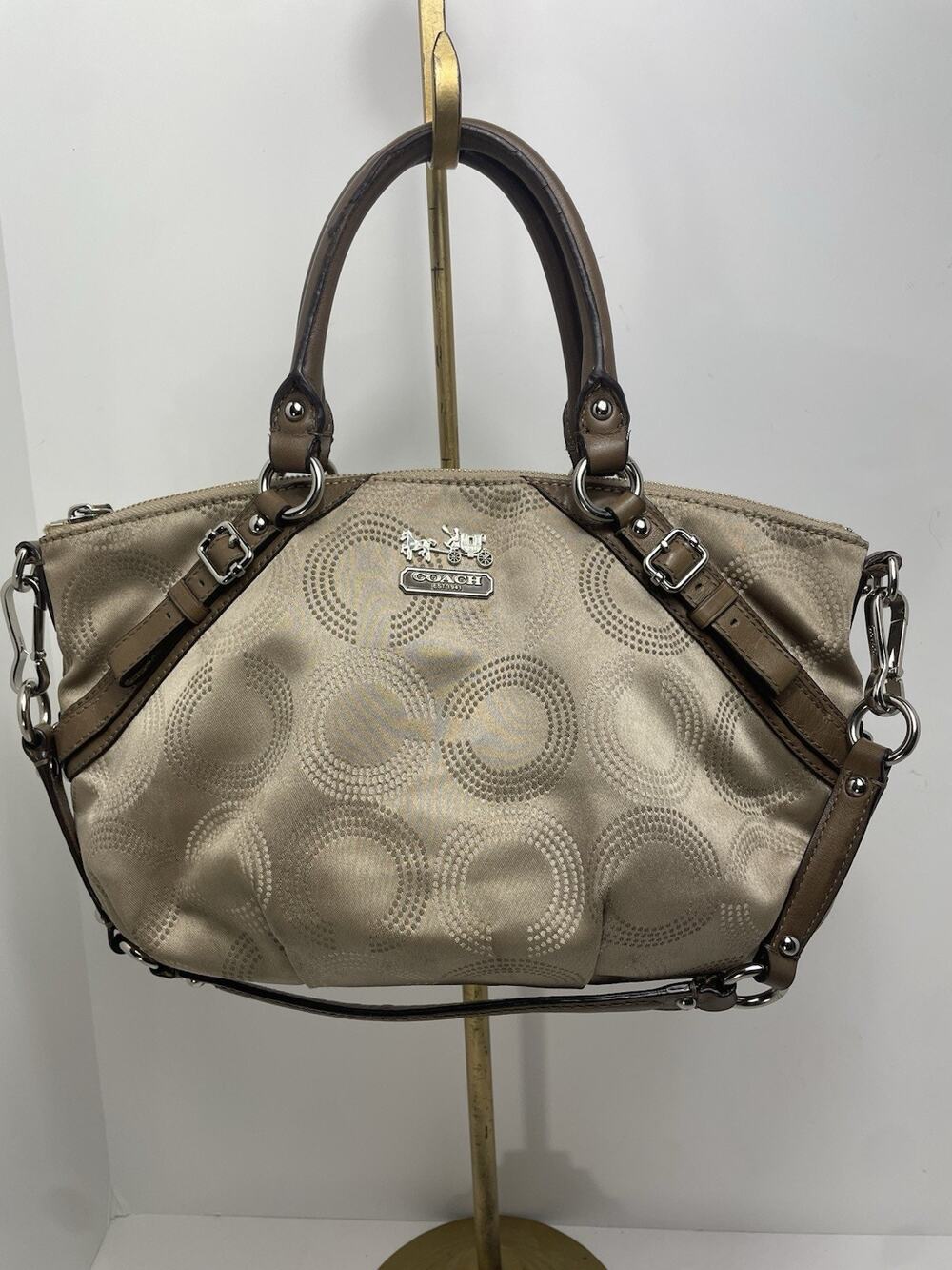 Coach Madison Dotted Op Art Sophia Satchel Fabric & Leather Shoulder Bag Purse